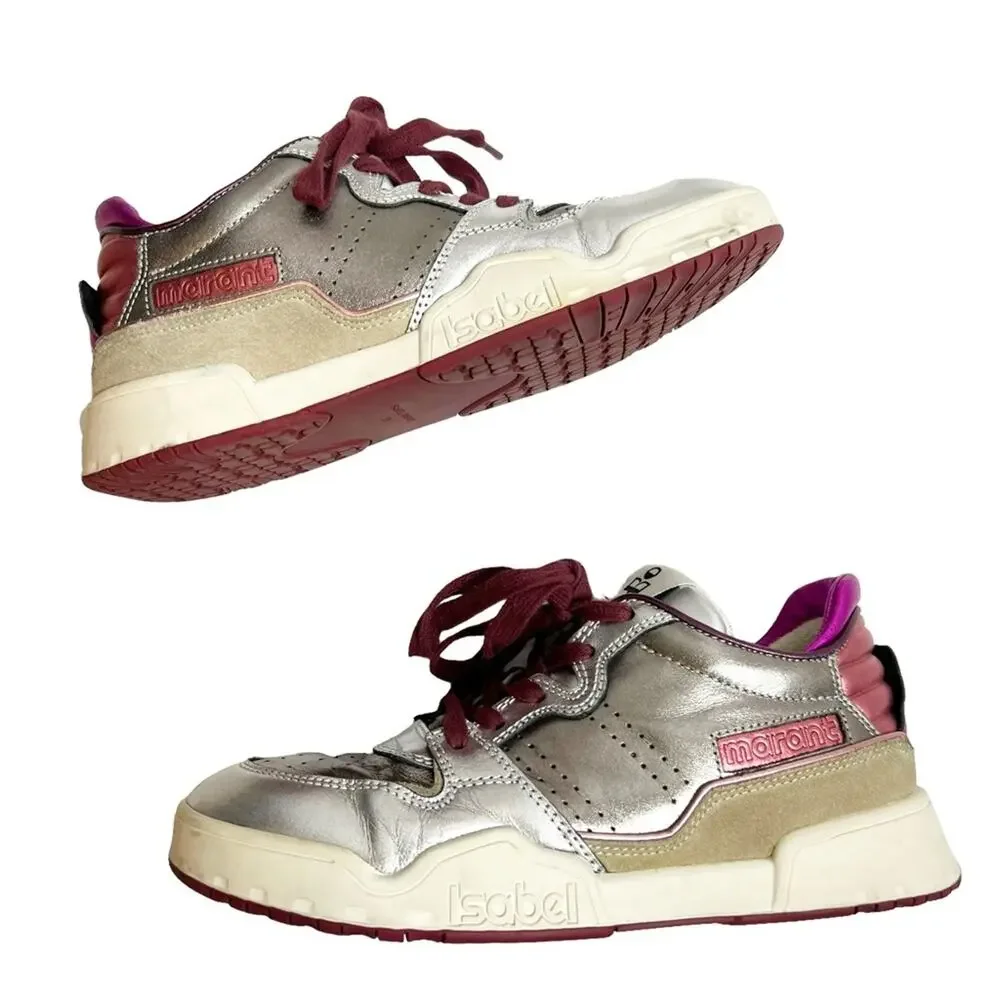 Isabel Marant Edrew metallic sneakers Sz 38 pink silver
